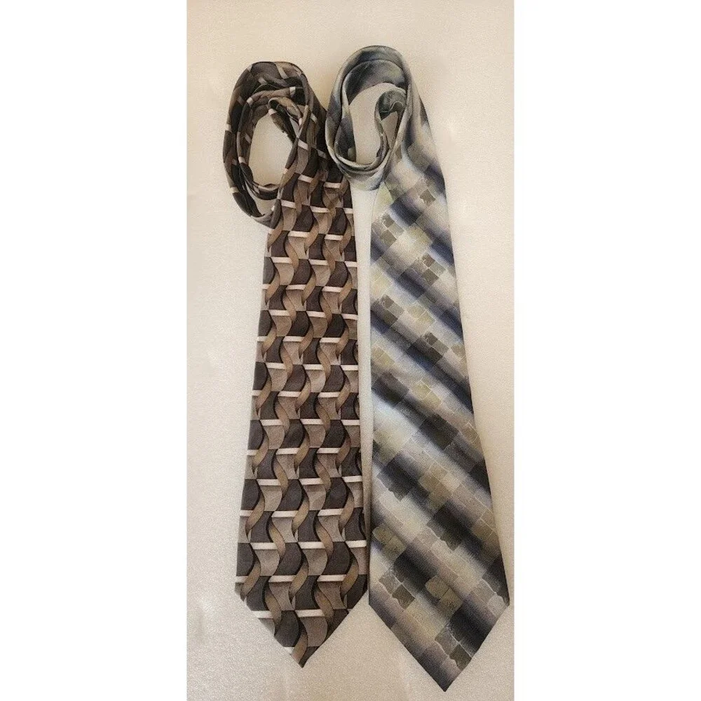Kilburne & Finch Stafford Men Neck Tie 2pc Set 100% Silk Gray Tan Blue Hand Sewn
